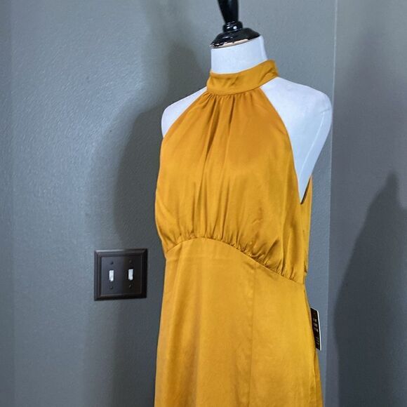 NEW EXPRESS Golden HONEY SATIN HALTER MAXI DRESS - Picture 4 of 14